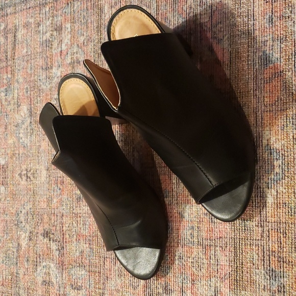 Black Heeled Peep Toe Slides - Picture 4 of 8